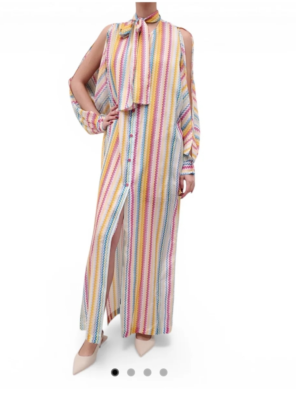 Missoni Multicolor Zigzag Tie-Neck Cold-Shoulder Blouse